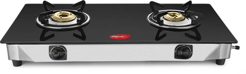 Pigeon Sterling Blackline Two Burner Glass Top Gas Stove Stainless