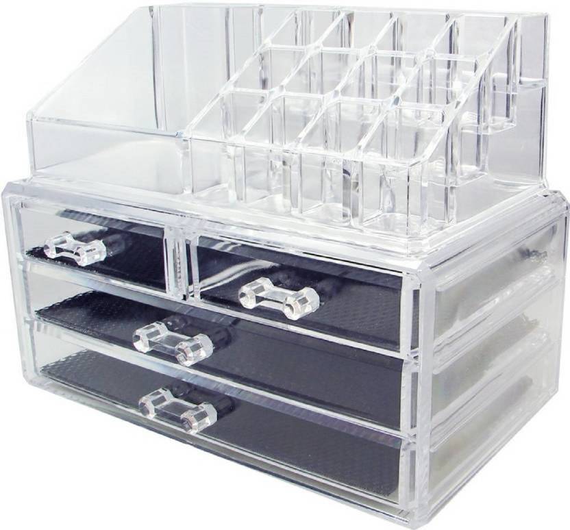 Wds Cosmetic Jewellery Makeup Storage Box Kit With 3 Drawers Clear Acrylic Stand And Organizer Vanity
