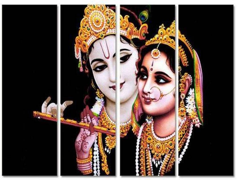 Radha Krishna 4 Panel Wall Art Painting With Matte Coating 24x18 inches
