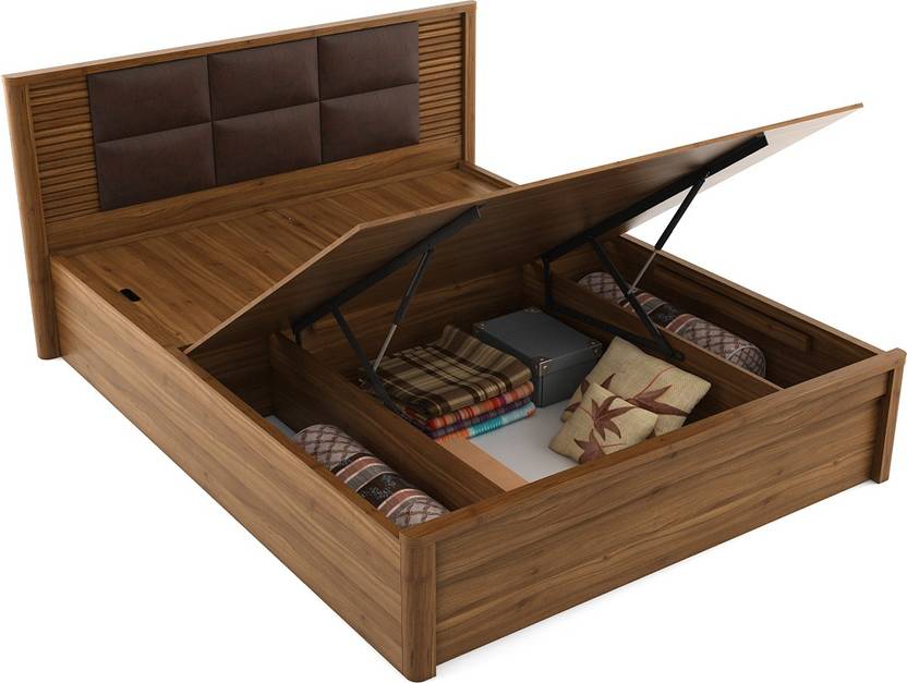 Spacewood Engineered Wood Queen Hydraulic Bed In India Spacewood Engineered Wood Queen Hydraulic Bed Finish Color Natural Teak Mattress Included