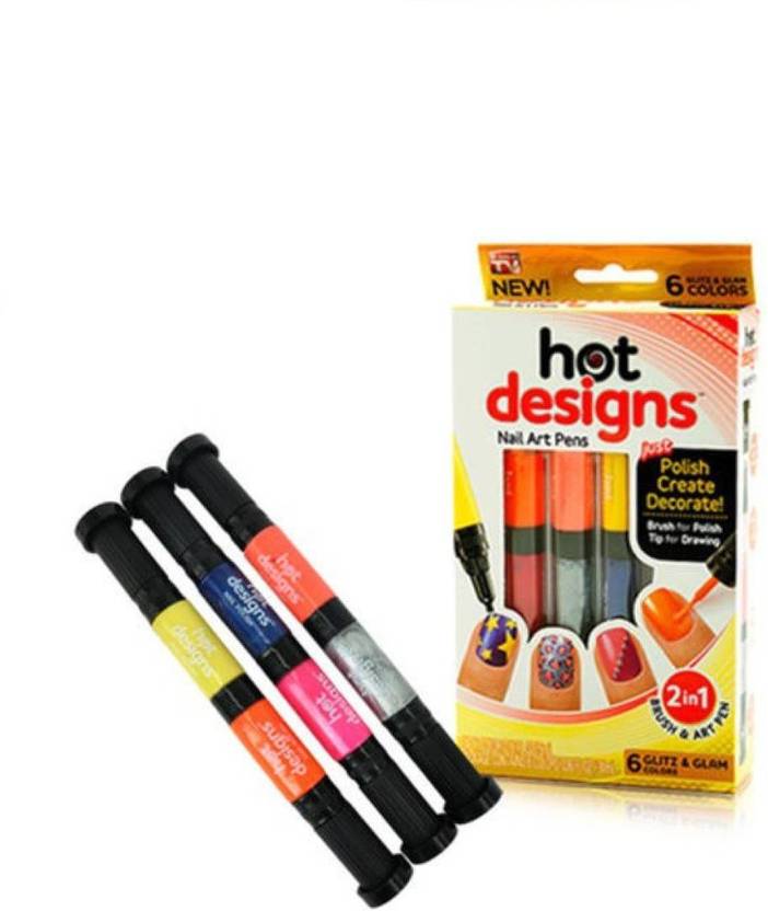 Insasta 2 In 1 Hot Designs Nail Art Polish Pens With 6 Glitz Glam