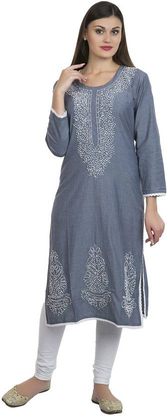 La Vastraa Womens Chikan Embroidery Straight Kurta La Vastraa Womens Chikan Embroidery Straight Kurta