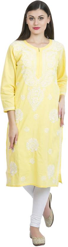 La Vastraa Womens Chikan Embroidery Straight Kurta La Vastraa Womens Chikan Embroidery Straight Kurta