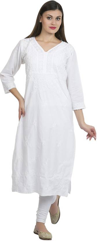 La Vastraa Womens Chikan Embroidery Straight Kurta La Vastraa Womens Chikan Embroidery Straight Kurta