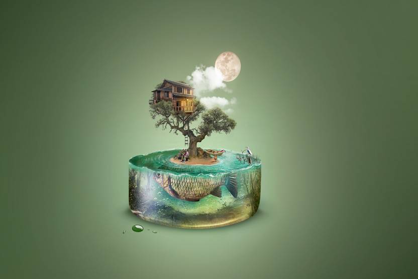 Fantasy Poster For Wall Tree House Fishing Dream Wall Art Decor