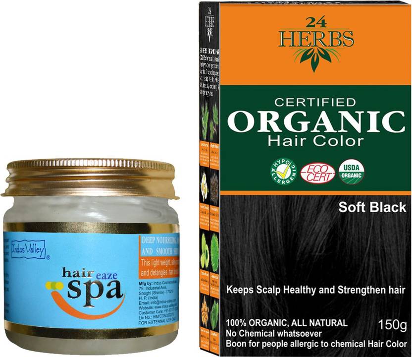 Indus Valley Combo Pack Of Organic 24 Herbs Soft Black Hair Color