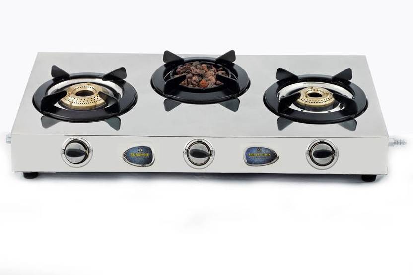 SUNSHINE Sunshine Meethi Angeethi Three Burner Stainless Steel Gas Stove Stainless Steel Manual