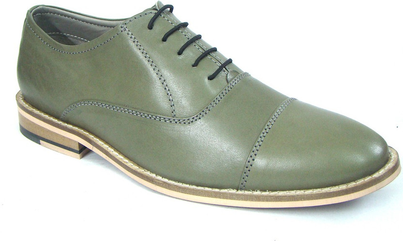 Olive Green Leather Oxford Shoes Derby 