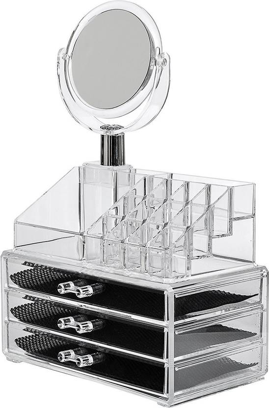 House Of Quirk 16 Slot Acrylic Makeup Organizer 3 Drawers With Removable Mirror Cosmetic Organizers Vanity Box