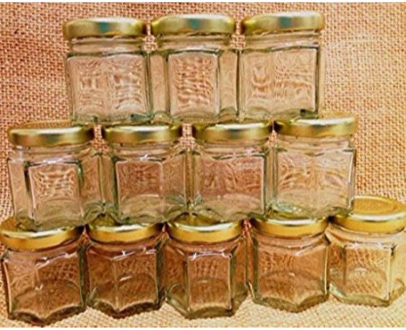 Satyam Kraft Mini Hexagon Glass Jar And Container 45 Ml With Rust Proof Air Tight Lid Suitable To Use In Your Home Office Kitchen Storage