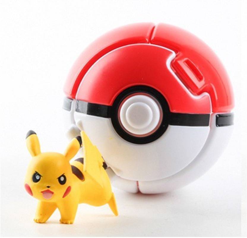 ZenShanti 8cm Pokemon Throw and Pop Red Pokeball with Pikachu Inside