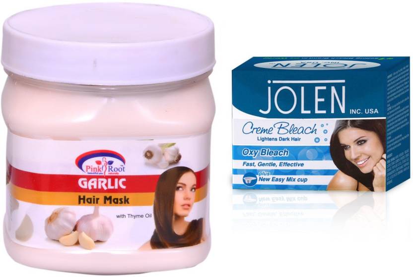 Pink Root Garlic Hair Mask 500ml And Jolen Oxy Bleach Creme 35g