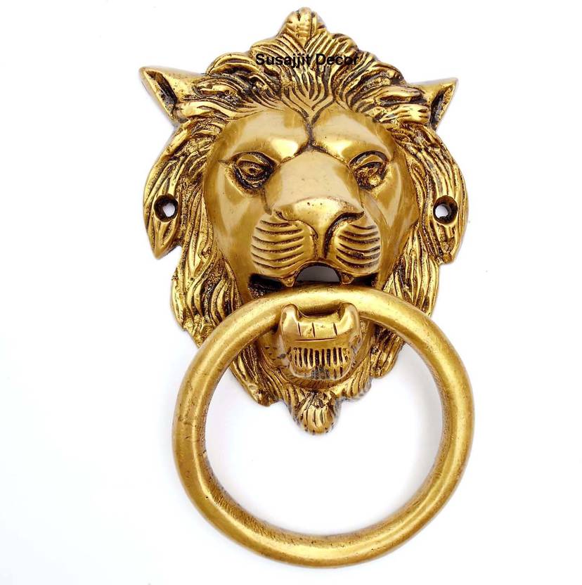 Susajjit Decor Brass Door Knocker Lion Face In Antique Yellow