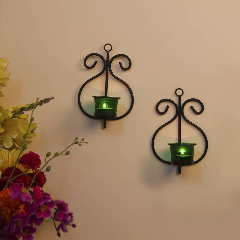 Homesake Set Of 2 Decorative Wall Sconce Candle Holder With Green
