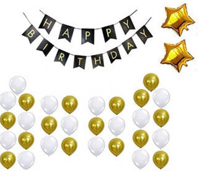 Theme My Party Black Gold White Latex Balloons One Black Banner