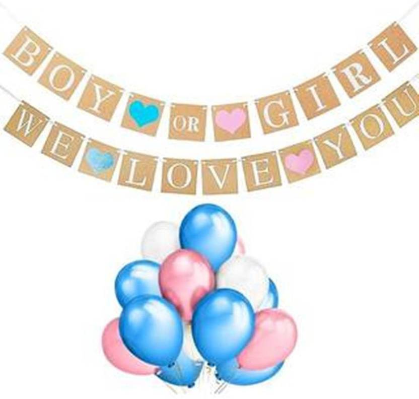 Theme My Party Blue Pink White Baby Shower Decoration Pack With