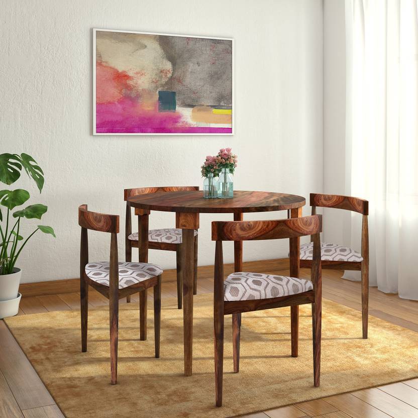 Home Edge Bayne Round Acacia Solid Wood 4 Seater Dining Set