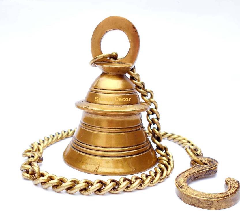 Susajjit Decor Hanging Bell In Antique Yellow Finish Made Of Brass