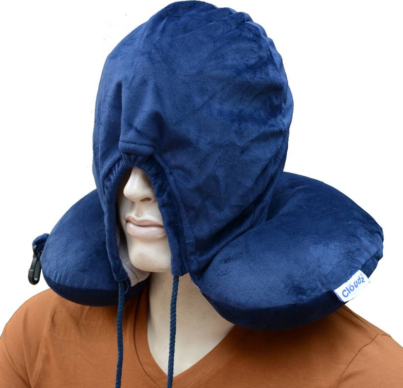 Cloudz Memory Foam Neck Travel Pillow With Hoodie Clip Navy