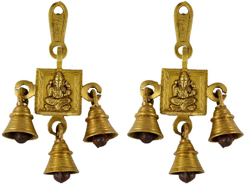 Prash Handicraft Gold Brass Door Hanging Decorative Bells Set Of