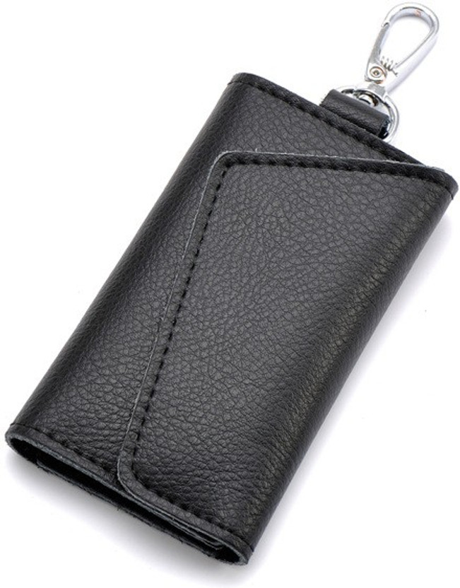 Stylish Genuine Leather Men Car Key Holder Organizer Keychain Zipper Bag Pouch