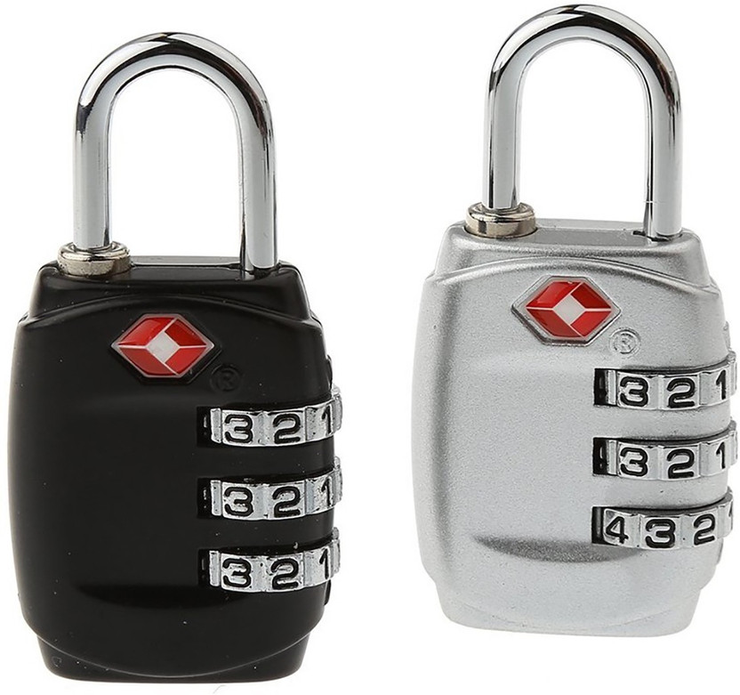 DOCOSS PACK OF 2-TSA Approved 3 Digit USA luggage Bag Number Resettable Combination Padlock For Travelling International Safety Lock(Multicolor)