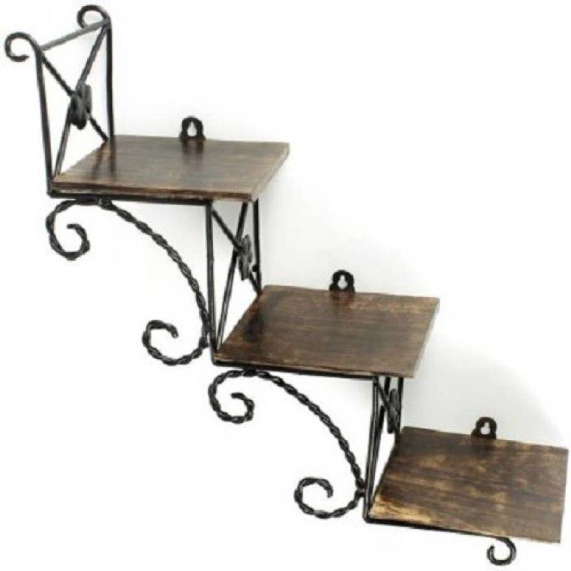 Sublime Arts Wrought Iron Wooden Wall Shelf Sublime Arts Wrought Iron Wooden Wall Shelf