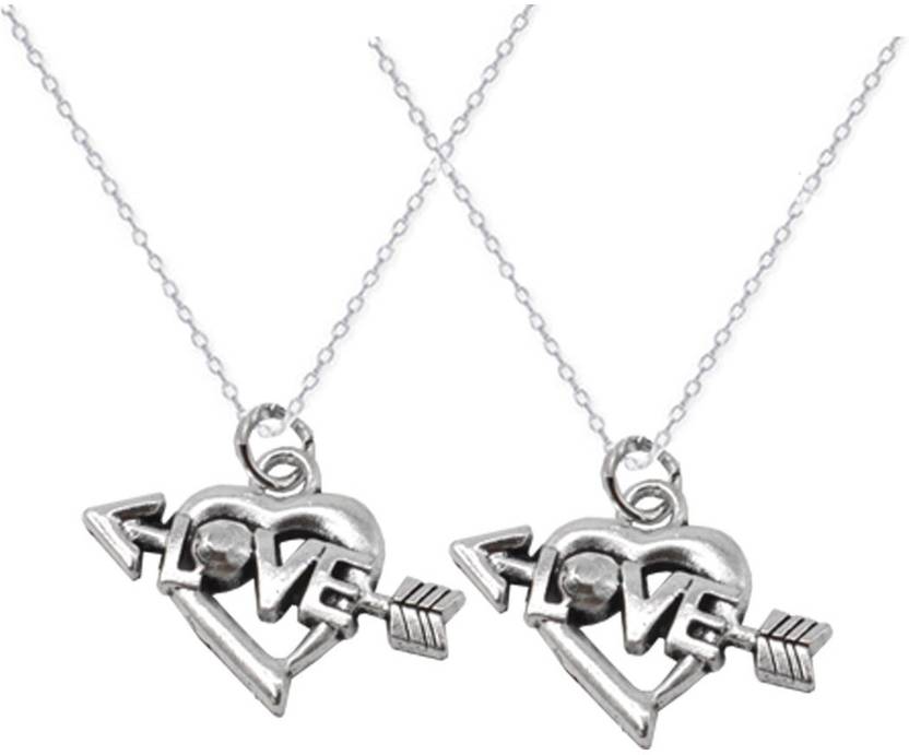 Sullery 2 Heart Love Arrow Couple Lockets Pendant Necklace Sullery 2 Heart Love Arrow Couple Lockets Pendant Necklace With Chain His And Her Zinc Alloy Set In India