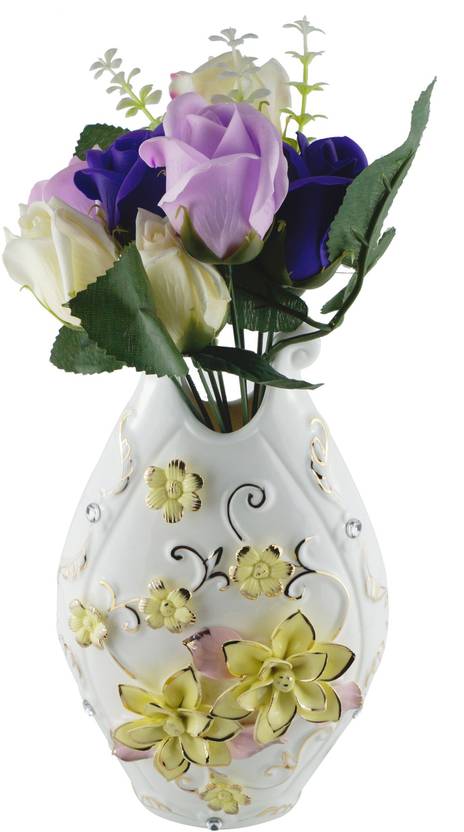 Wishkey White Ceramic Tabletop 10 Inch Flower Vase For Home Decor