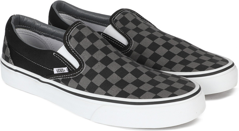black grey vans slip on