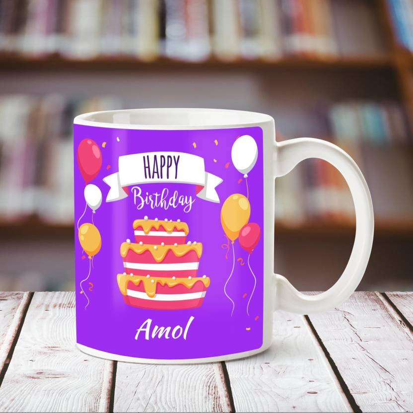 CHANAKYA Happy Birthday Amol White ceramic mug Ceramic