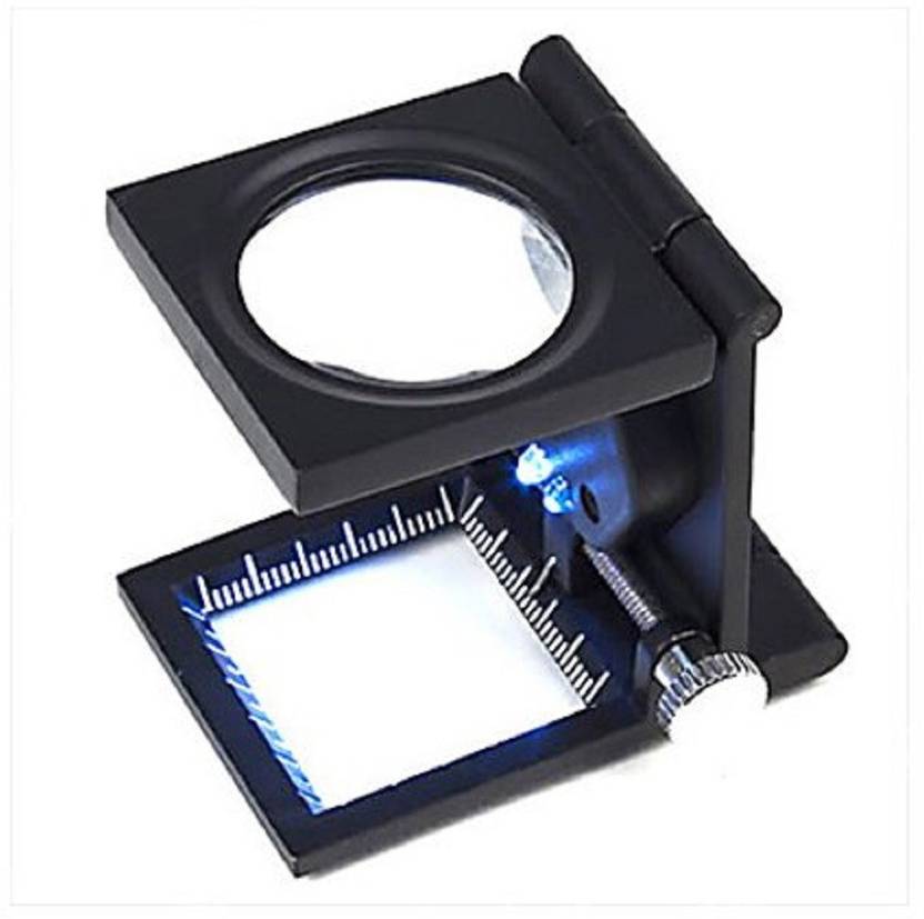 Iktu 10X Metal Folding Pocket LED with Scale Magnifying Glass