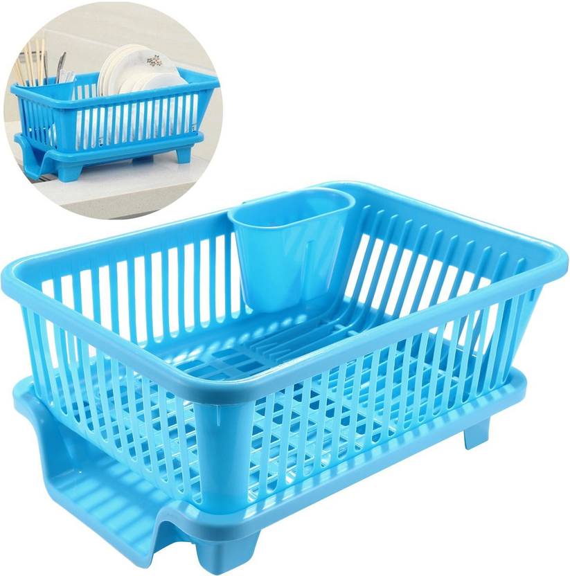 House Of Quirk Sink Dish Drainer Drying Rack Washing Holder Basket Organizer Tray 44 X 30 5 X 14 8 Cm Plastic Kitchen Rack