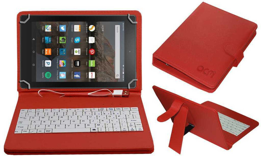 ACM Keyboard Case for Kindle All New Fire Hd 8 Tab Keyboard Cover(Red, Cases with Holder, Artificial Leather, Pack of: 1)