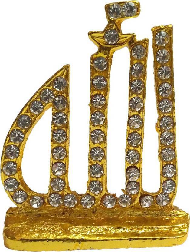 Glass Home Allah Metal Stone Studded Decorative Showpiece