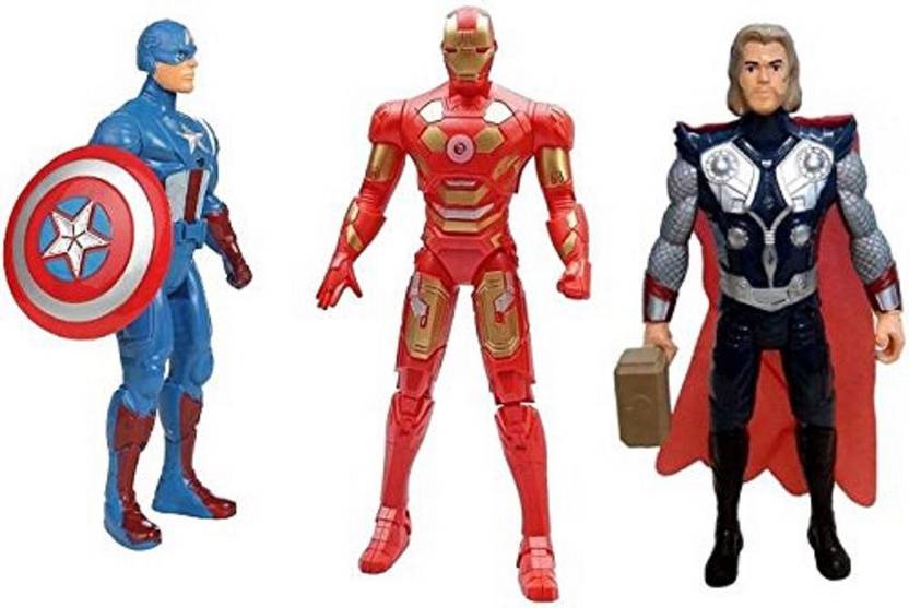 Fedexo Combo Of 3 Avengers Action Figure Toy For Kids Captain America Iron Man Thor With Weapons Twist And Move Avengers Age Of Ultron Action