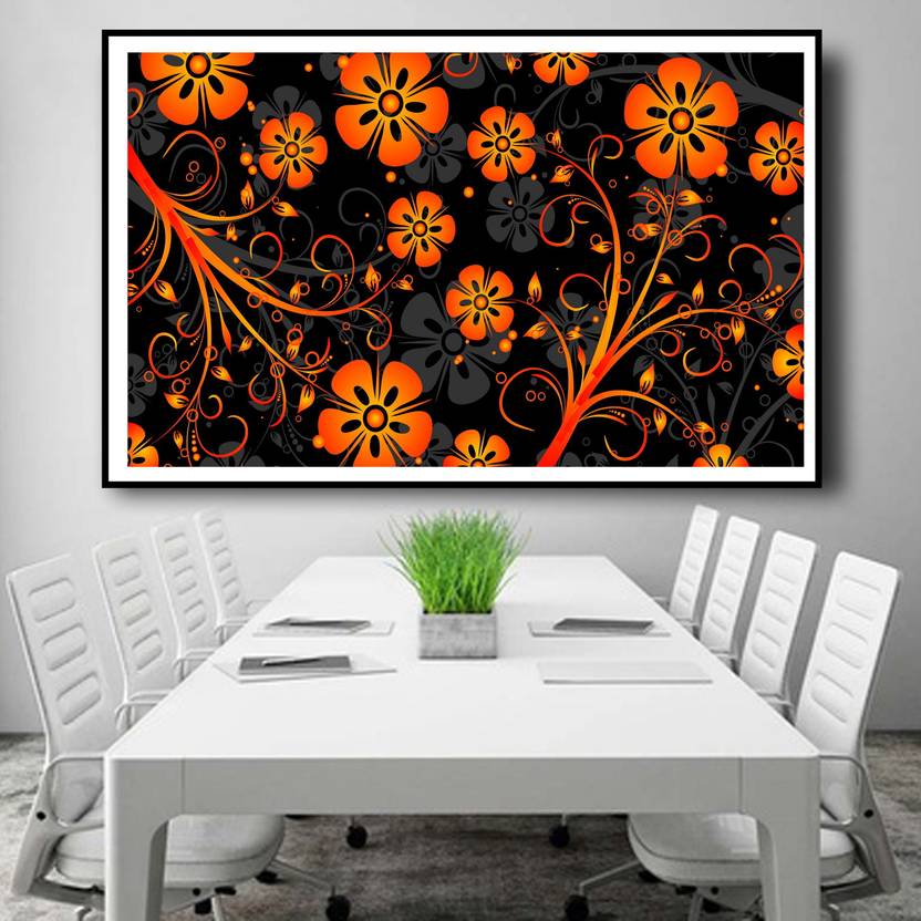 Animated Orange Color Flower Wall Decor Poster For Living