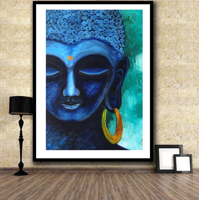 Blue Color Printed Buddha Wall Decor Poster For Living Room No