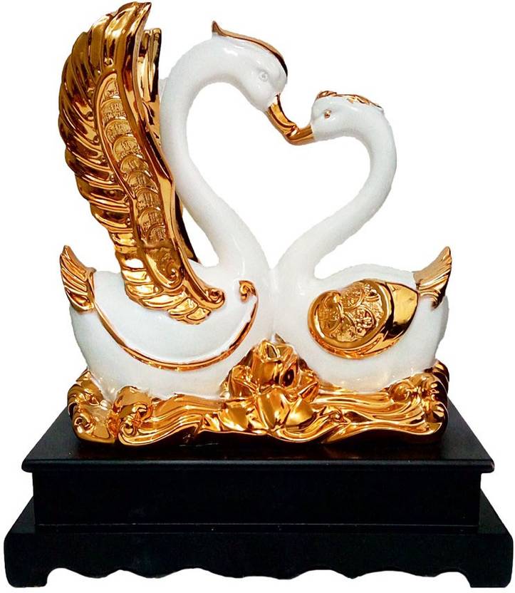 Fabzone Gold Plated With Wooden Base Duck Love Couple Statue