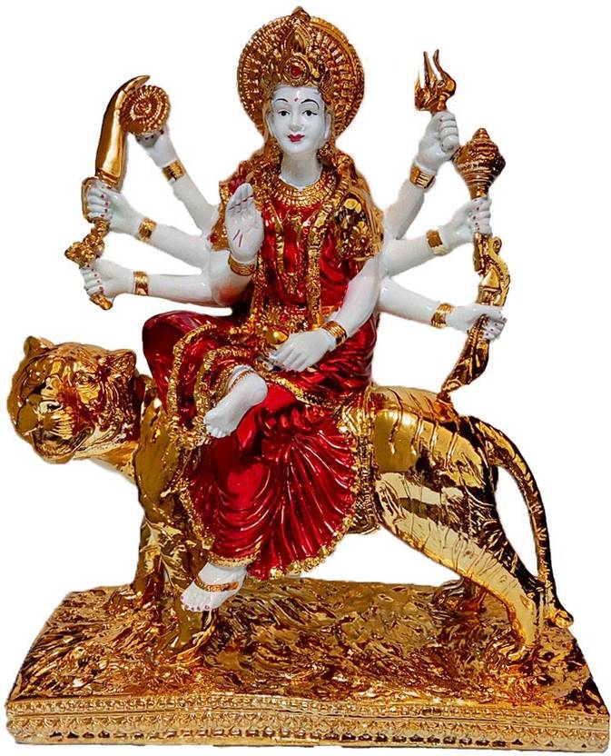 Fabzone Gold Plated With Wooden Base Goddess Maa Durga Devi Idol
