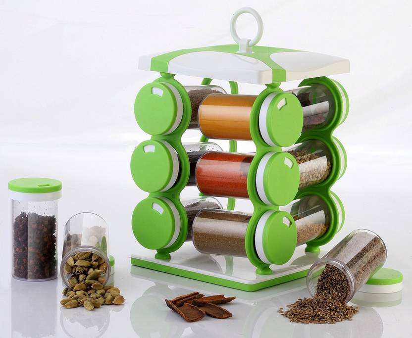 Flipkart SmartBuy 12 Jar Green Spice Rack, Masala Box, Spice Box, Masala Rack, Trolley Rack