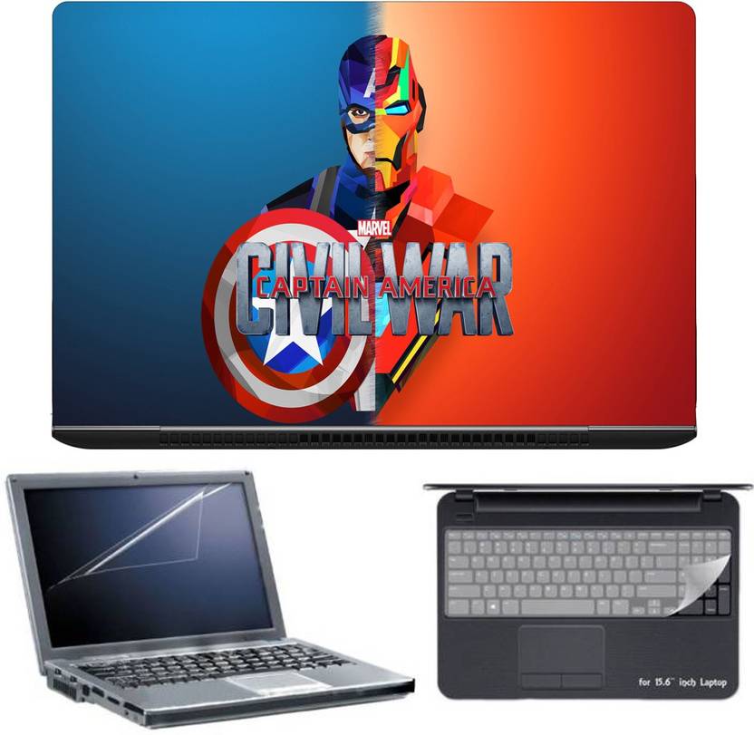 Gallery 83 Captain America Laptop Skin Sticker Combo Kit 3 In 1