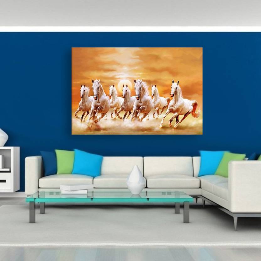 Inephos Canvas Painting 7 Horses Running Vastu Wall