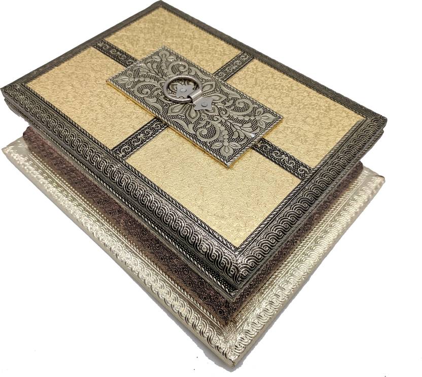 Sarangware Wooden Oxidised Golden Color Dry Fruit Box Gift Box