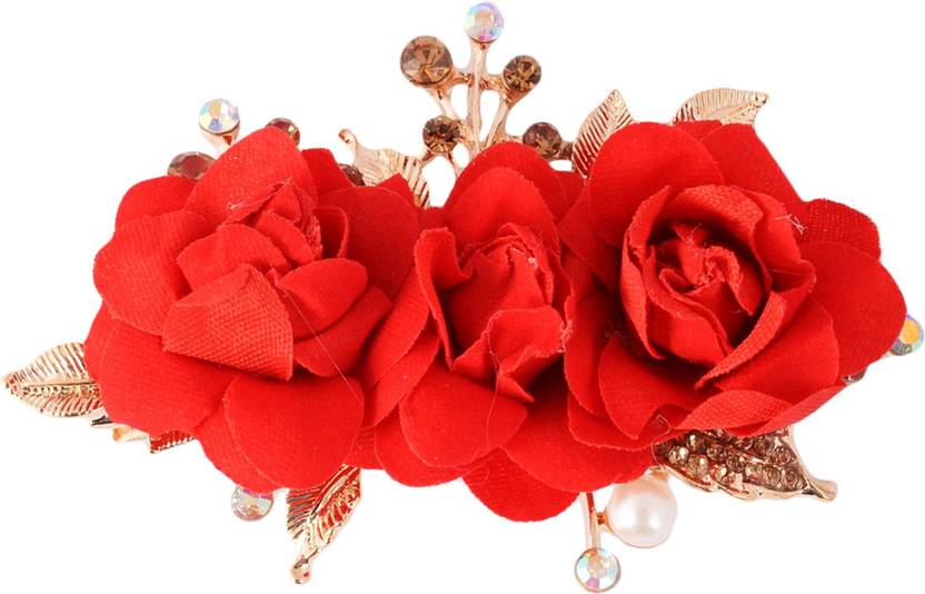 Sanjog Victoria Red Rose Stone Hair Clip For Girls Women For