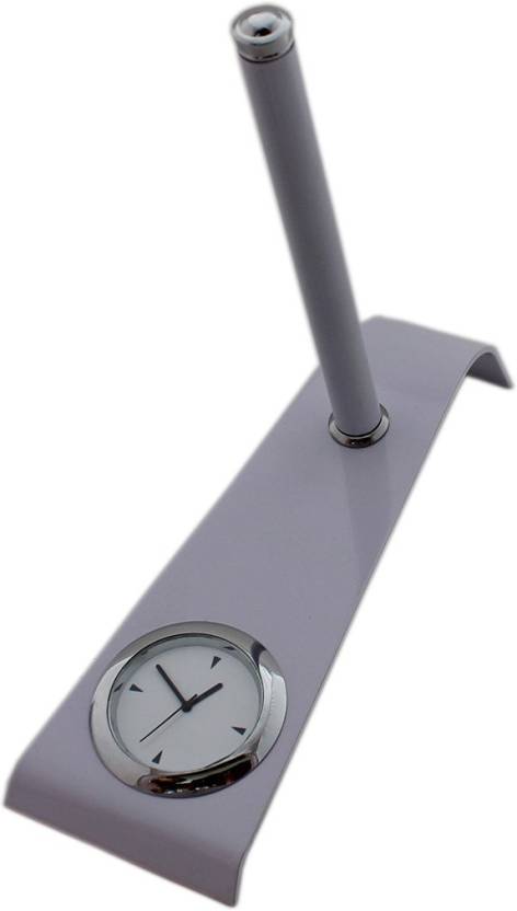 Tootpado Analog Pen Stand With Small Desk Clock Dial 3 Cm White