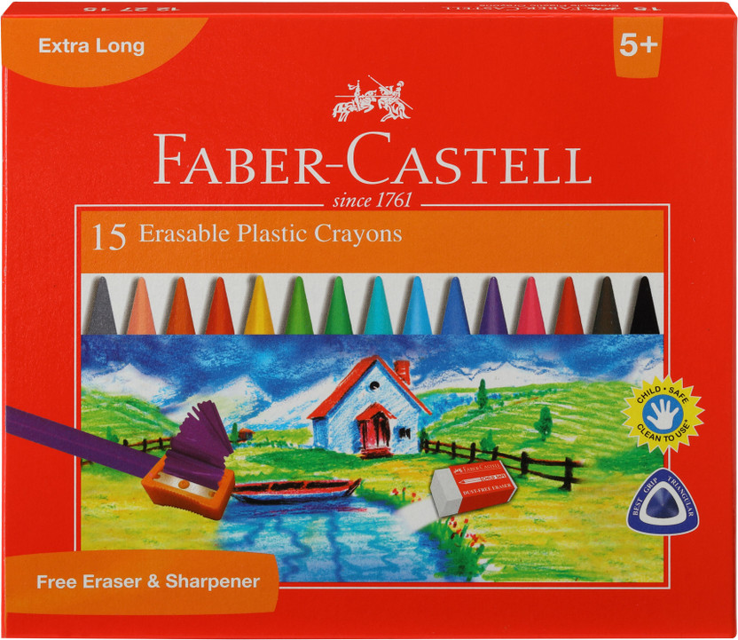 Tin of 12 Erasable Plastic Crayons 110mm FABER CASTELL Assorted Colours