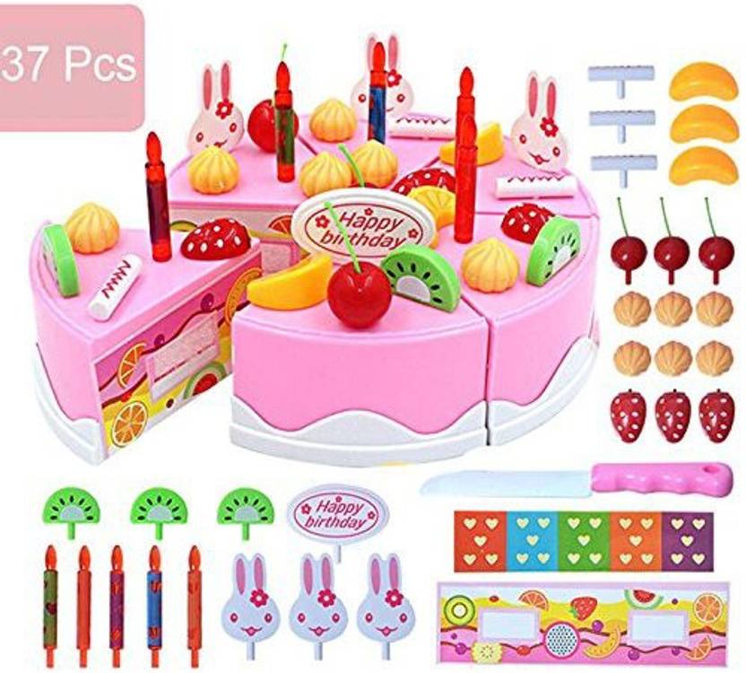 Bumstore 37 Pcs Birthday Cake Toy Set Fruit Cake Kids Pretend Play