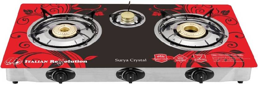 Surya Crystal Glass Steel Automatic Gas Stove Price In India