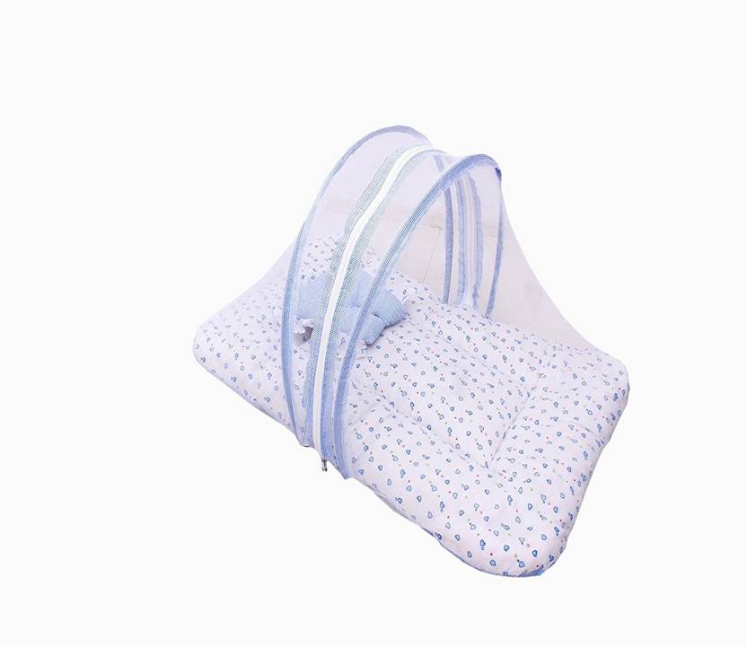 Fareto Toddler Mattress With Mosquito Net Baby Bedding Sleeping Mat White And Blue 0 6 Months Size L 32inchs B 18 Inchs Foldable Washable Cirb